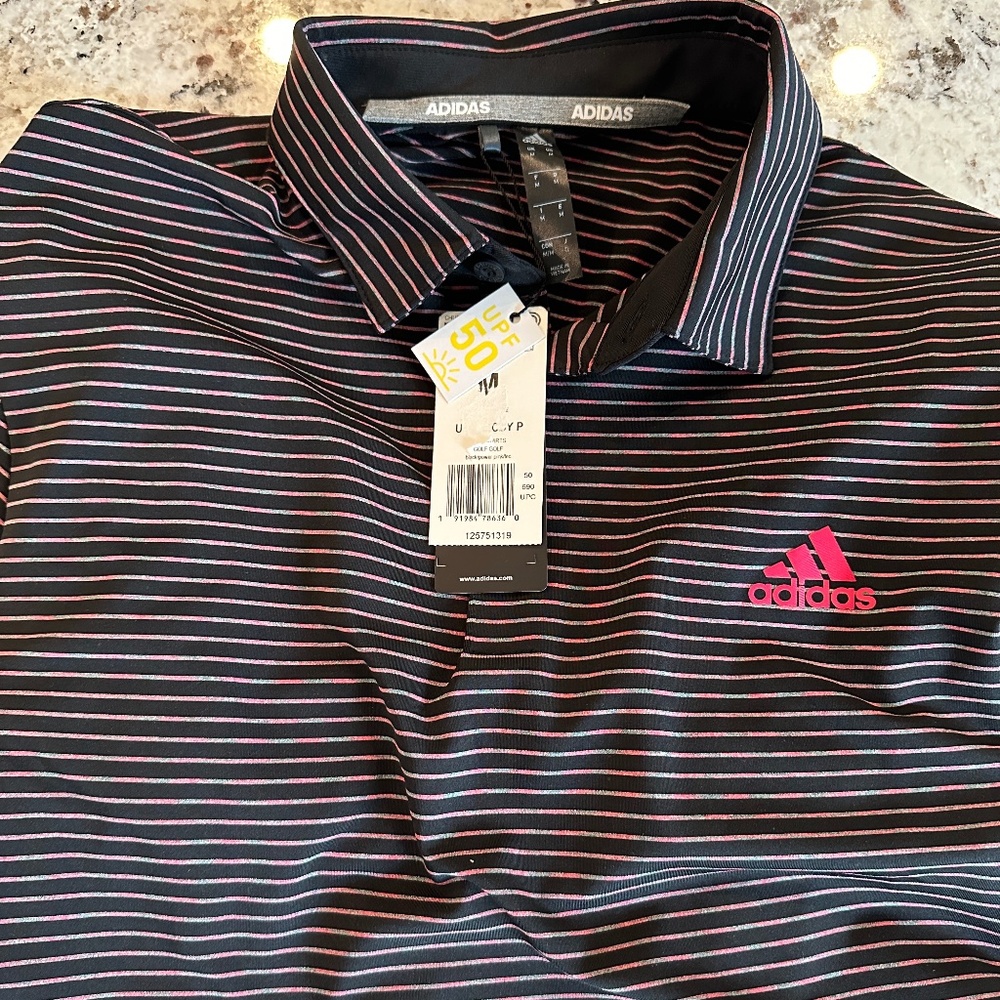 Adidas Black Ultimate365 Space Dye Stripe Polo Shirt - MEDIUM
